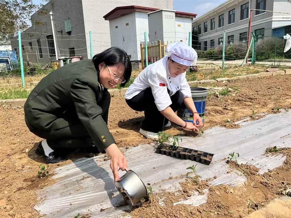 威县收费站员工利用业余时间统一管理站内菜园，为播种的茄子、辣椒盖上了塑料薄膜，经过大家的努力，小菜园打理得井井有条。